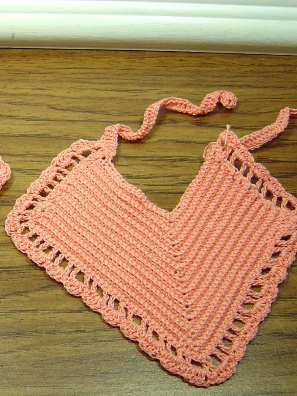 Lot of 7 vintage hand crocheted baby bibs-pastel colors